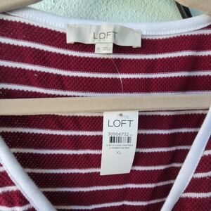 LOFT Burgundy and White Striped Knit Top Xl